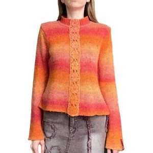 Vintage Mudd Y2K knitted sweater in ombre orange hues. Mock neck. Crochet.